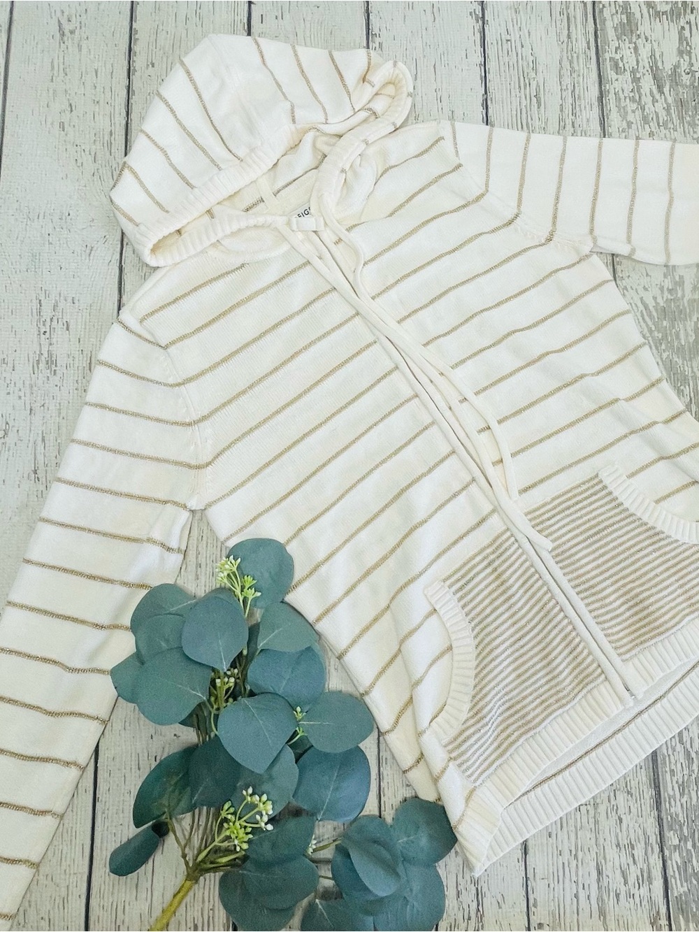 Tommy Hilfiger Gold Striped Zip Up Hoodie Sweater
